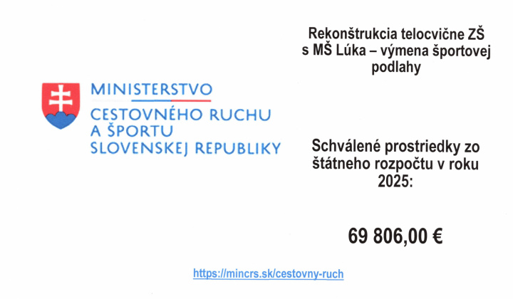 Fotka - Schválené prostriedky zo ŠR v roku 2025 - rekonštrukcia telocvične ZŠ - výmena športovej podlahy