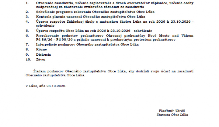 Fotka - pozvanka na OZ 2.11.2026